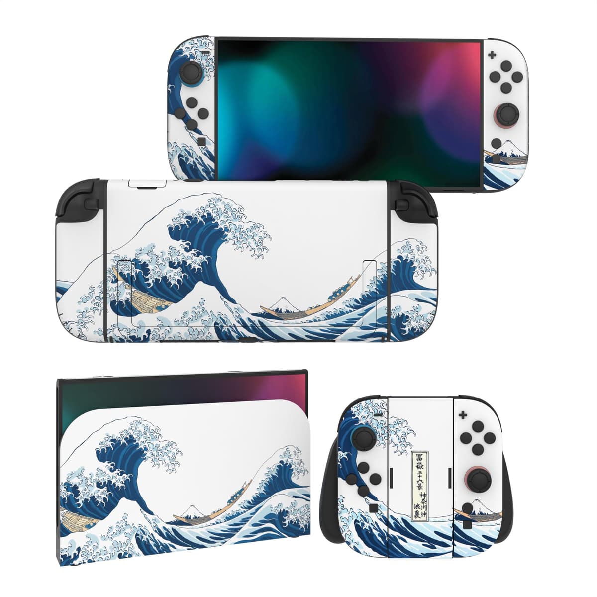 PlayVital Full Set Protective Skins for Nintendo Switch 2 Console & Joycon, Customized Vinyl Decal Wrap Sticker for Nintendo Switch 2 & Dock & Hand Grips - The Great Wave off Kanagawa