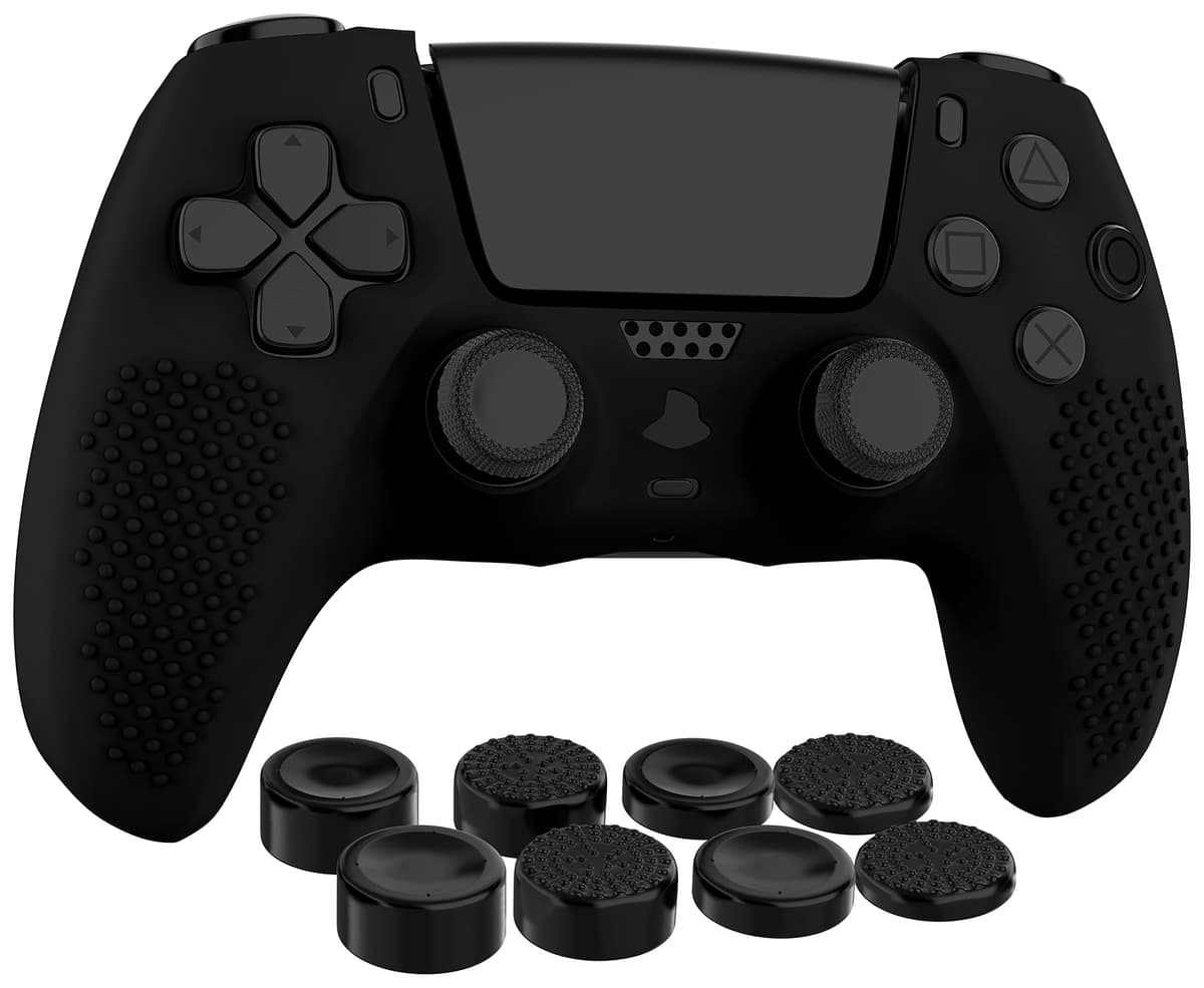 MyGadget Funda de Silicona Mando PS5 - con 8 Botones de Thumbsticks (2 Pares Altos | 2 Pares Bajos) - Carcasa para PlayStation 5 Dualsense Wireless en Negro
