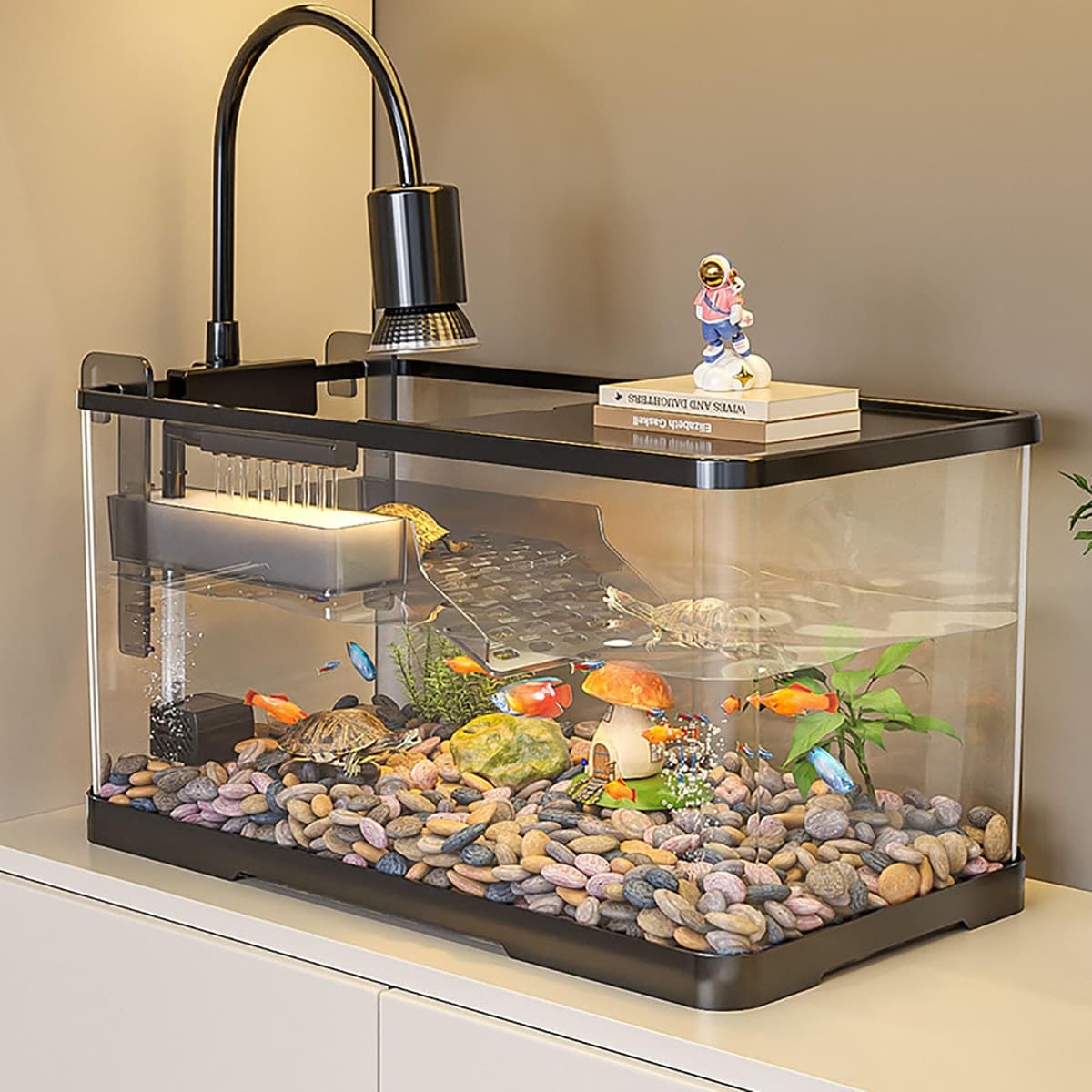 Acuario para Tortugas Acuáticas De Interior Zona Basking Integrada para Hábitat Tortuga Hábitat con Hábitat Mascotas Accesorio(Small)