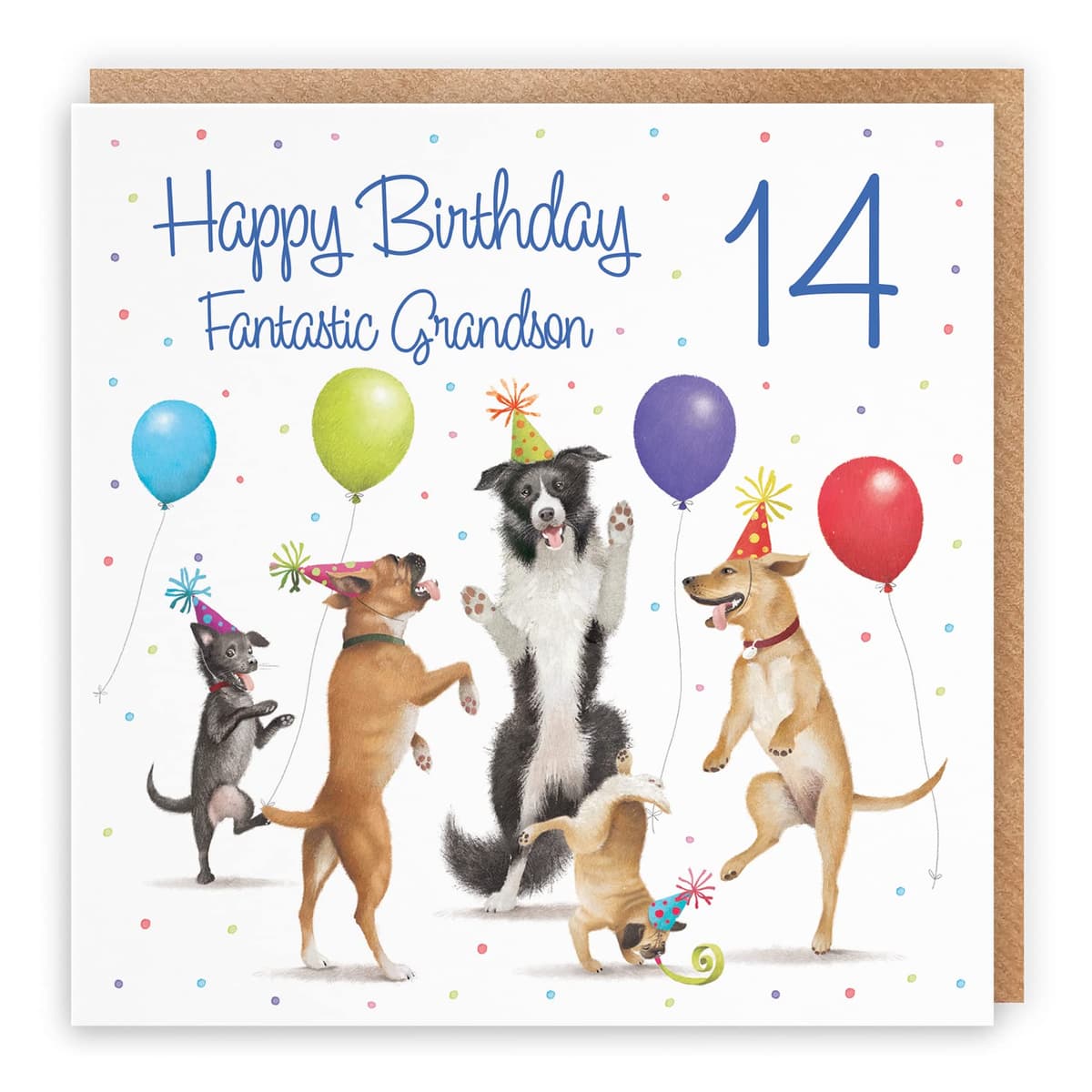 Hunts England - 14th Grandson Birthday Card - Dancing Dogs - Fantastic Grandson - Age 14 - Funny Boy's 14th Birthday Card - Milo's Gallery - Age Fourteen