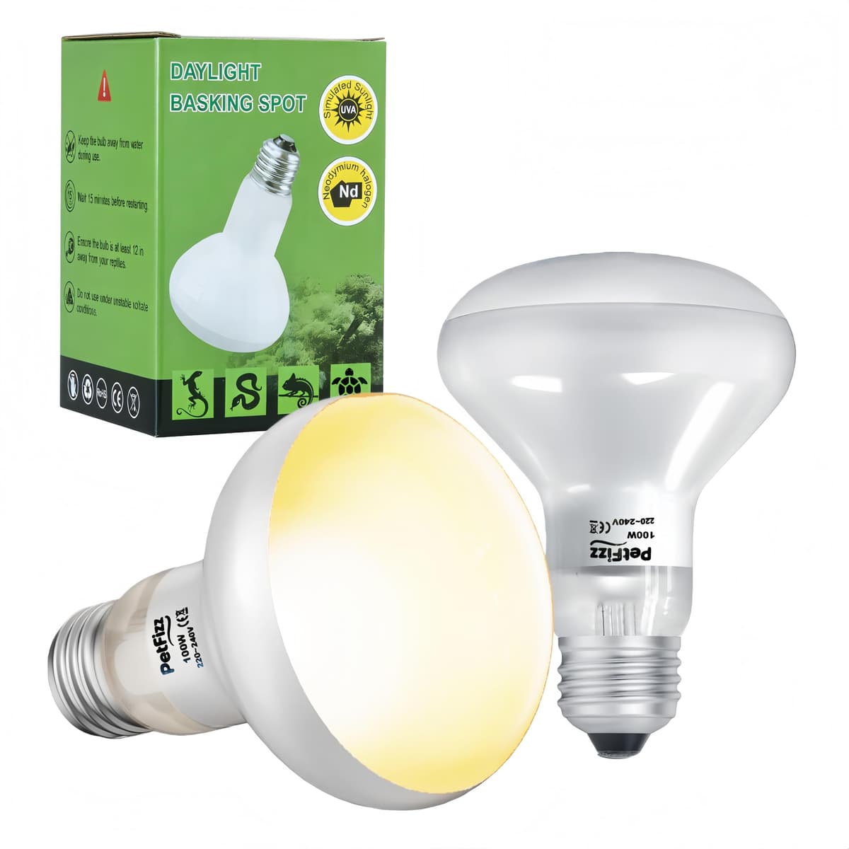 Reptile Heat Lamp Bulb 100W-2Pack, Daylight Basking Spot Lamp Bulb, E27 Vivarium Tortoise Light for Reptile, Bearded Dragon, Lizard, Snake