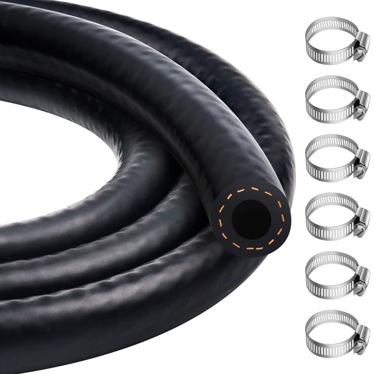 8mm Fuel Hose, 5/16 Inch ID Fuel Line Set 1 Meter Fuel Pipe with 6 Pcs Hose Clamps for Trucks, Cars, Tractors and Small Engines