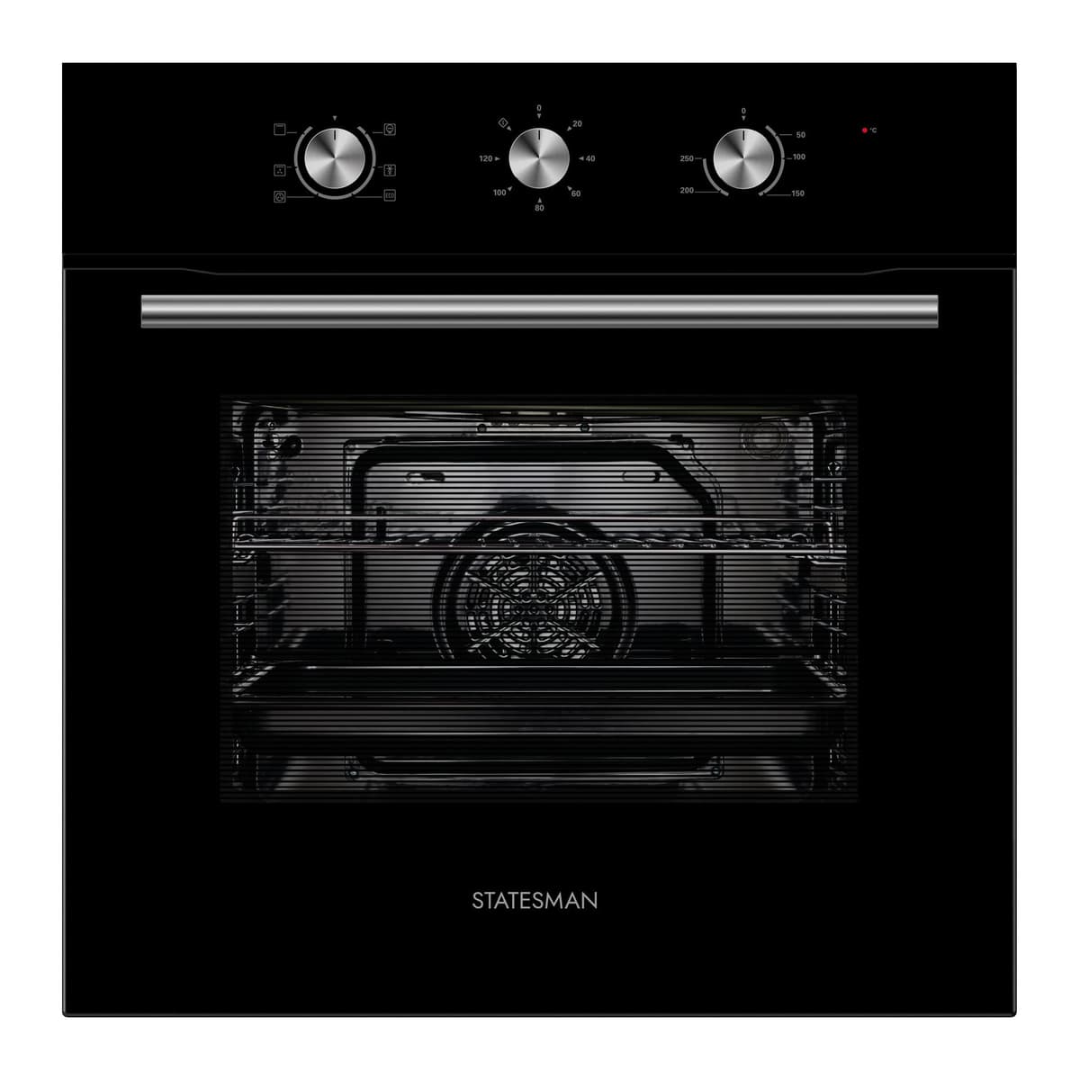 Statesman BSF160BL Built-In Single Cavity Fan Oven, 4 Cooking Functions, 2 Hour Timer, 70L, Black