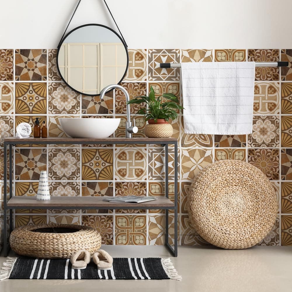 RE-COVERTILES - Pegatinas para Azulejos de Baño y Cocina 10 Piezas 20x20 cm - PS00146 Decoración de pared en PVC Azulejos Mosaico Impermeables estilo Cementina Azulejos