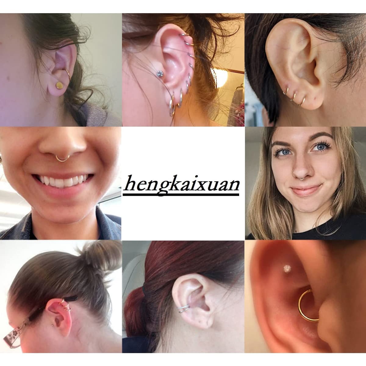 hengkaixuan 316L Surgical Steel Nose Hoop Ring Hinged Segment Clicker Ring Cartilage Helix Lip Tragus Conch Piercing Jewellery Sleeper Earrings Septum Lobe Hoop Earring for Women