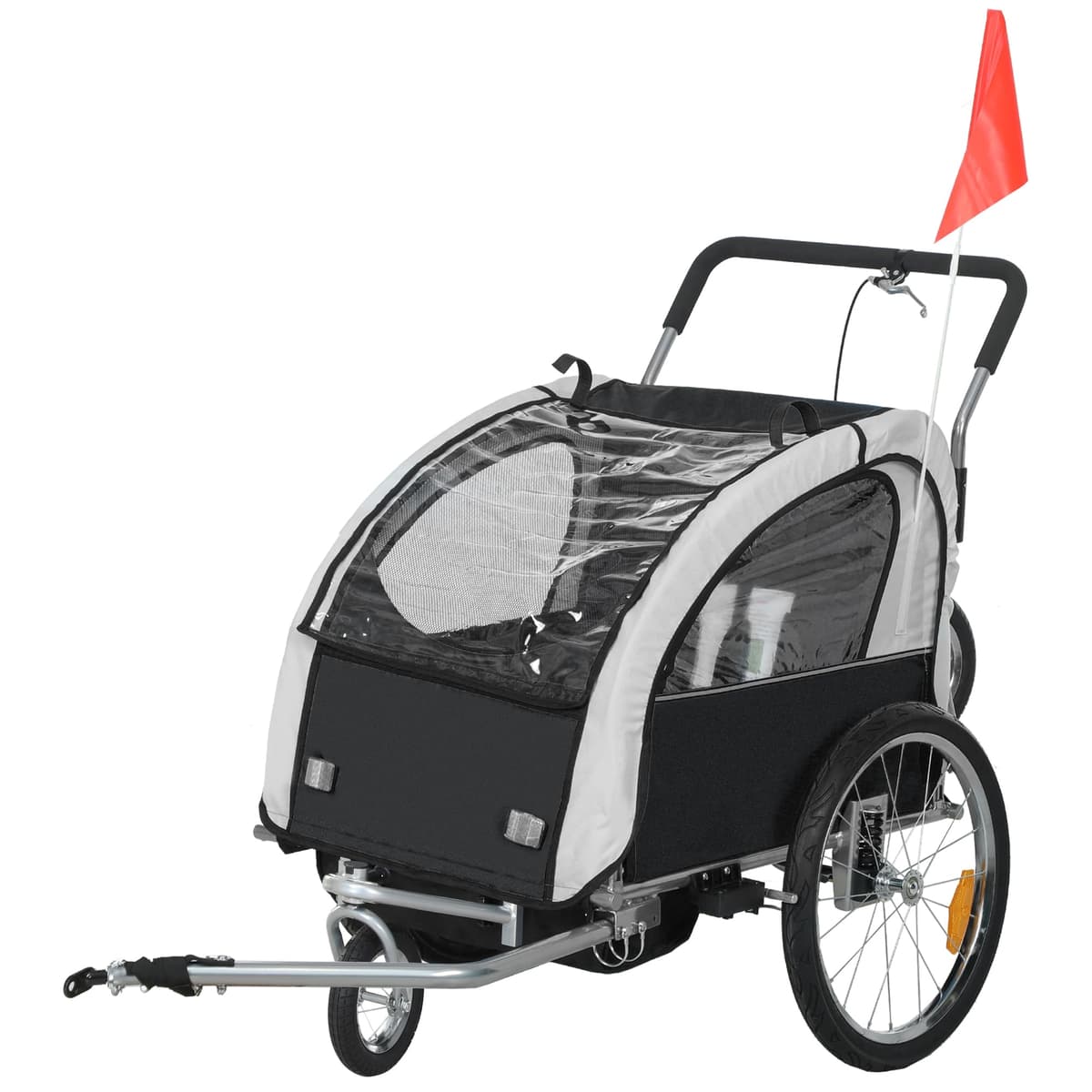 HOMCOM 2 Seat Bike Trailer for Kids, Baby Bike Stroller with 5 Point Harness, Child Bicycle Trailer with Safety Flag, Reflectors, Windproof Curtain, for 18+ Months, Black