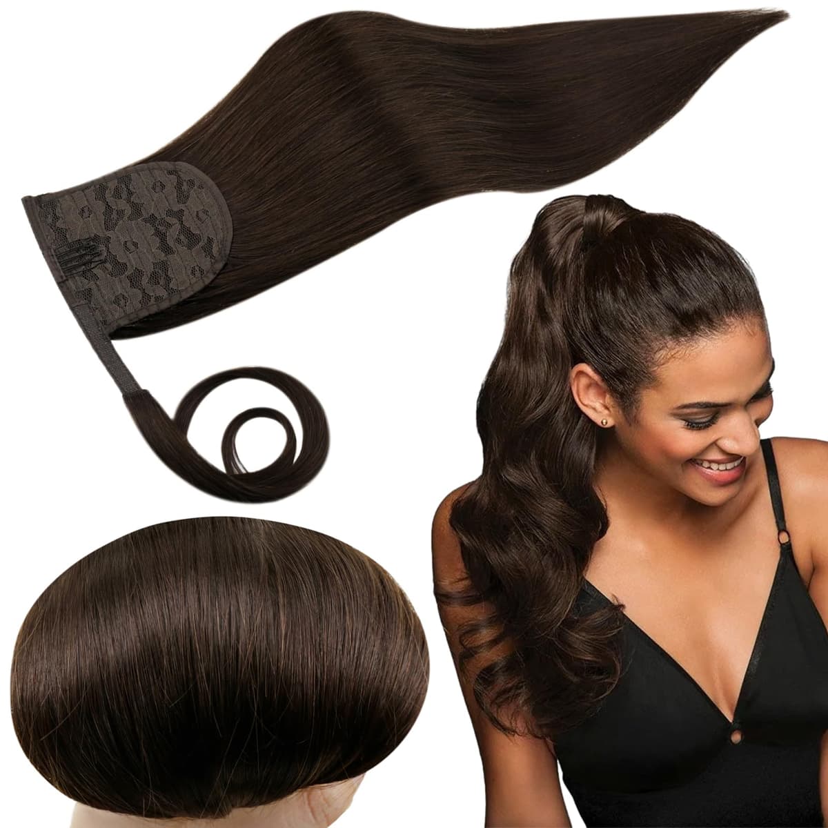 RUNATURE Ponytail Extension Human Hair Brown real hair ponytail extension Brown For Women Straight Ponytail Extension Real Hair 14 Inch 70 Gram #2
