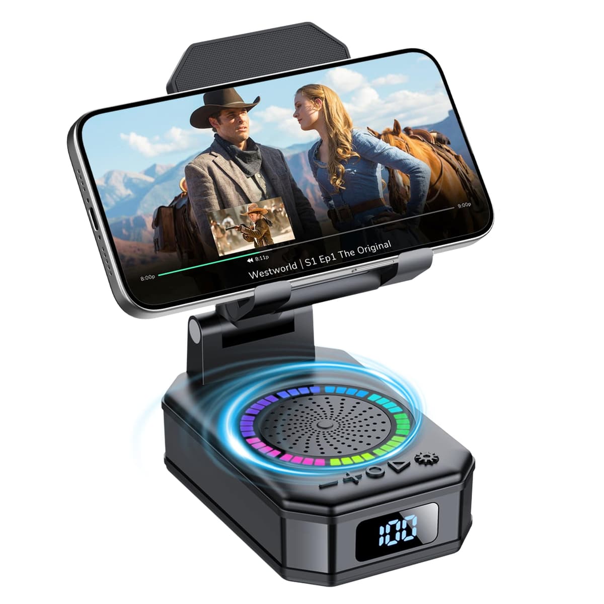 Altavoz Bluetooth Pequeño, Altavoz Portátil Bluetooth con Soporte para Móvil, Base Antideslizante, Sonido Envolvente HD, Recargable, Regalo Original para Hombre Mujer, Compatible con iOS y Android
