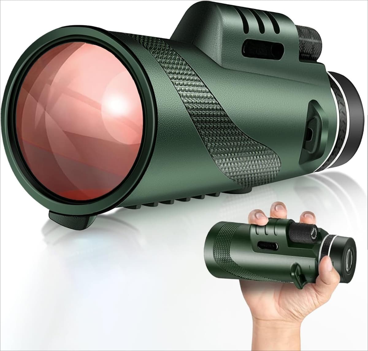 10x50 High Powered Monocular Telescope, Compact Non-Slip Portable Monocular for Bird Watching, Camping, Hiking, Travel, Concerts and Outdoor Viewing（Green）