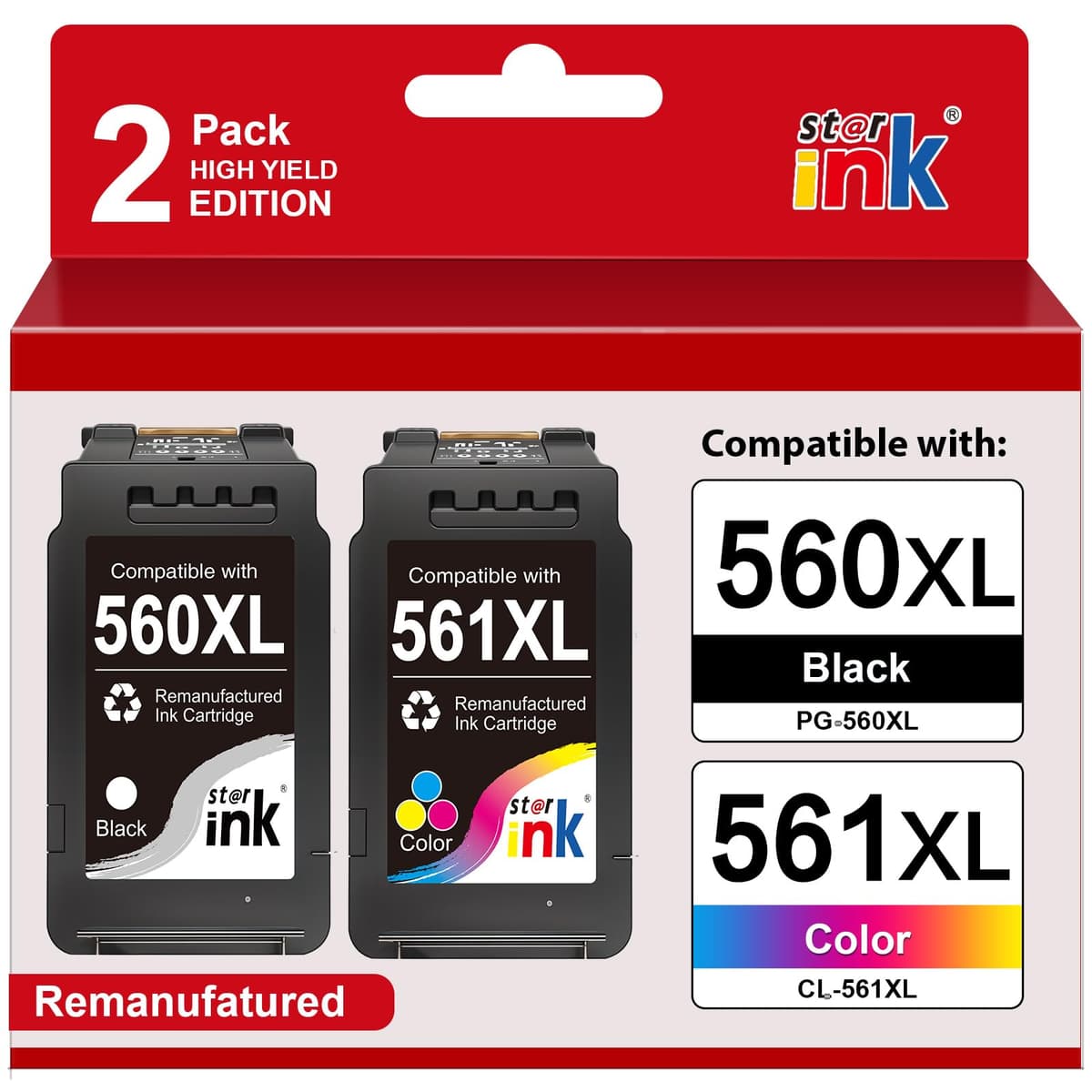 Starink PG-560/CL-561 XL - Cartuchos de Tinta Compatibles con Canon 560 561 XL Multipack (1 Negro, 1 Color) para Canon Pixma TS5350 TS5351 TS5352 TS5353 TS7450 TS7451 TS5350i TS5350a TS7450a TS5351i