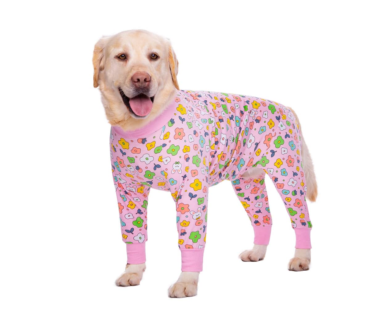 Large Dog Clothes, Elastic Pet Onesie Clothes Protect Joints Anti-hair Anti Licking, Wound Protection Pet Pajamas PJS Dog Jumpsuit For Medium Large Dogs(5XL,Pink Flowers)