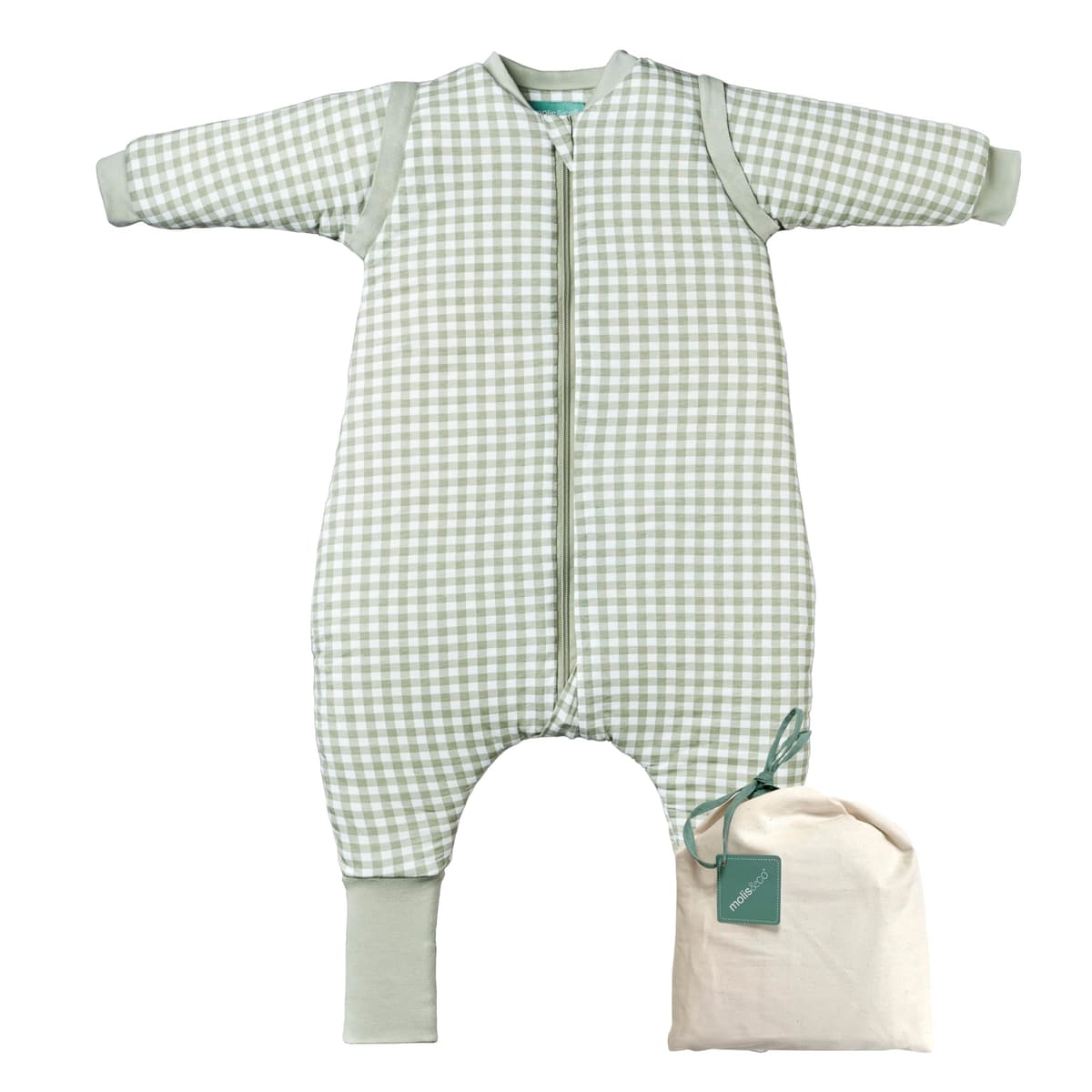 molis&co. Pijama Manta con Mangas Desmontables, Calcetines Antideslizantes, TOG 2.5 Estampado Mint Tea, Algodón 100%, Oeko-Tex 100 Certificado, 2 años