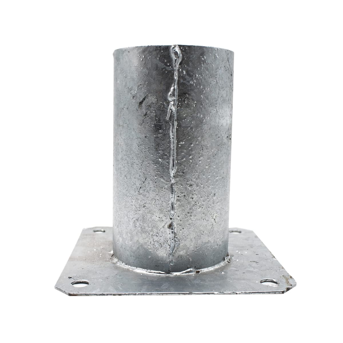 DOJA Barcelona | Anclaje Poste Redondo | PACK 4 | 81x150x150mm | Acero Galvanizado | Soporte Redondo para Poste con Base Atornillable | Soporte Postes de Madera, Vallas para Jardin, Barra Cortinas