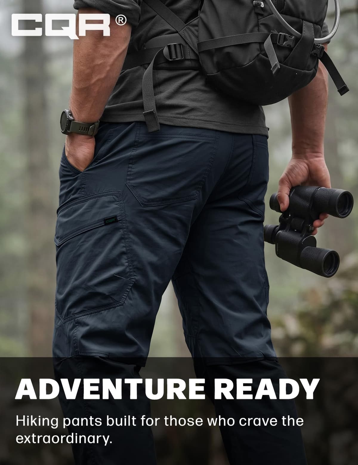 CQR Men's Quick Dry Tactical Pants, Water Resistant Outdoor Pants, Lightweight Stretch Cargo Work Hiking Pants — view 5