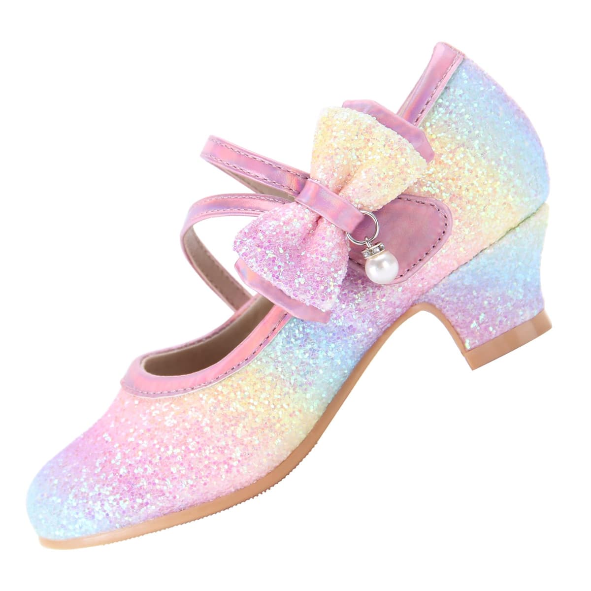 Princess Mary Jane Dress Up Shoes - Girls' Party Pumps for Flower Girl Wedding With Sparkly Design