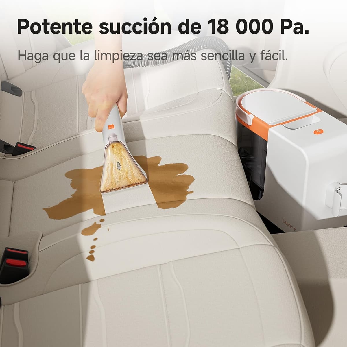 Uwant Limpiador de Tapicerías y Alfombras 18kPa Potente Succión, Máquina Limpiadora Portátil con Autolimpieza, Limpiador de Manchas para Mascotas con Herramientas y Solución, para Sofá, Coche set of 1