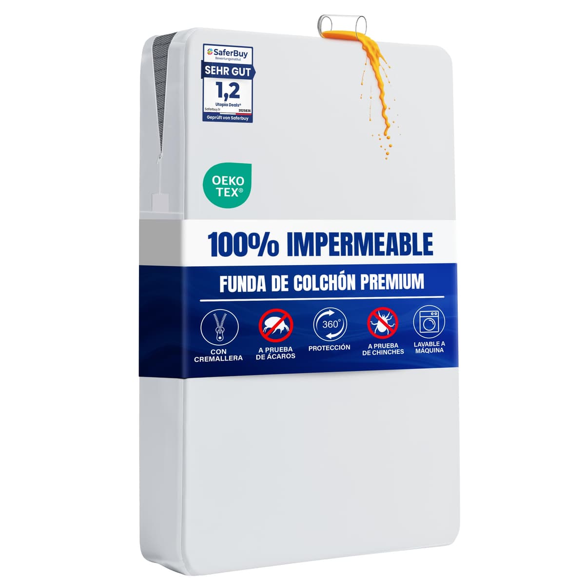 Utopia Bedding Funda de Colchón 150 x 200 x 30 cm Impermeable con Cremallera, Certificado Oeko-Tex, Cubre Colchon