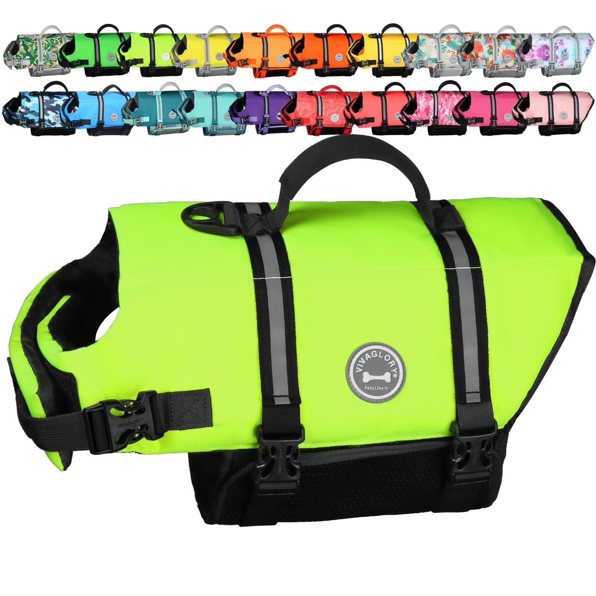 VIVAGLORY Rip Stop Dog Life Jacket, Buoyancy Aid with Handle, Buoyancy for Doggy, Dog Life Jacket for Swimming & Boating, L, Bright Yellow