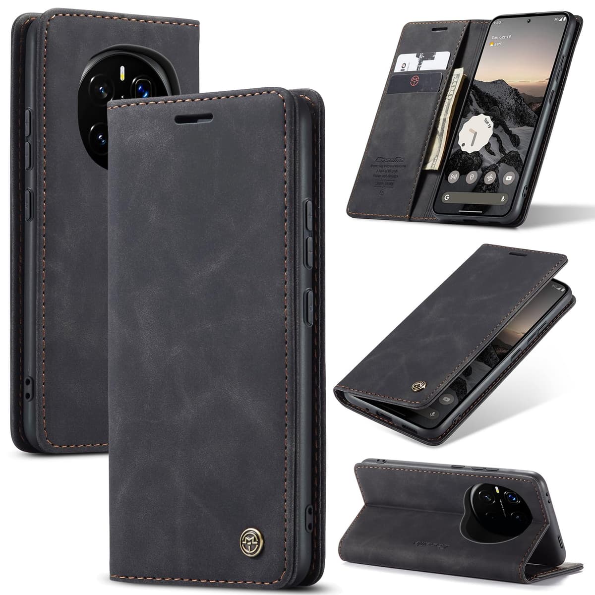 for Honor Magic 7 Pro Case, Wallet Case Flip Leather with Card Holder Magnetic Closure Shockproof Kickstand Protective Phone Cases Cover for Honor Magic7 Pro, Black