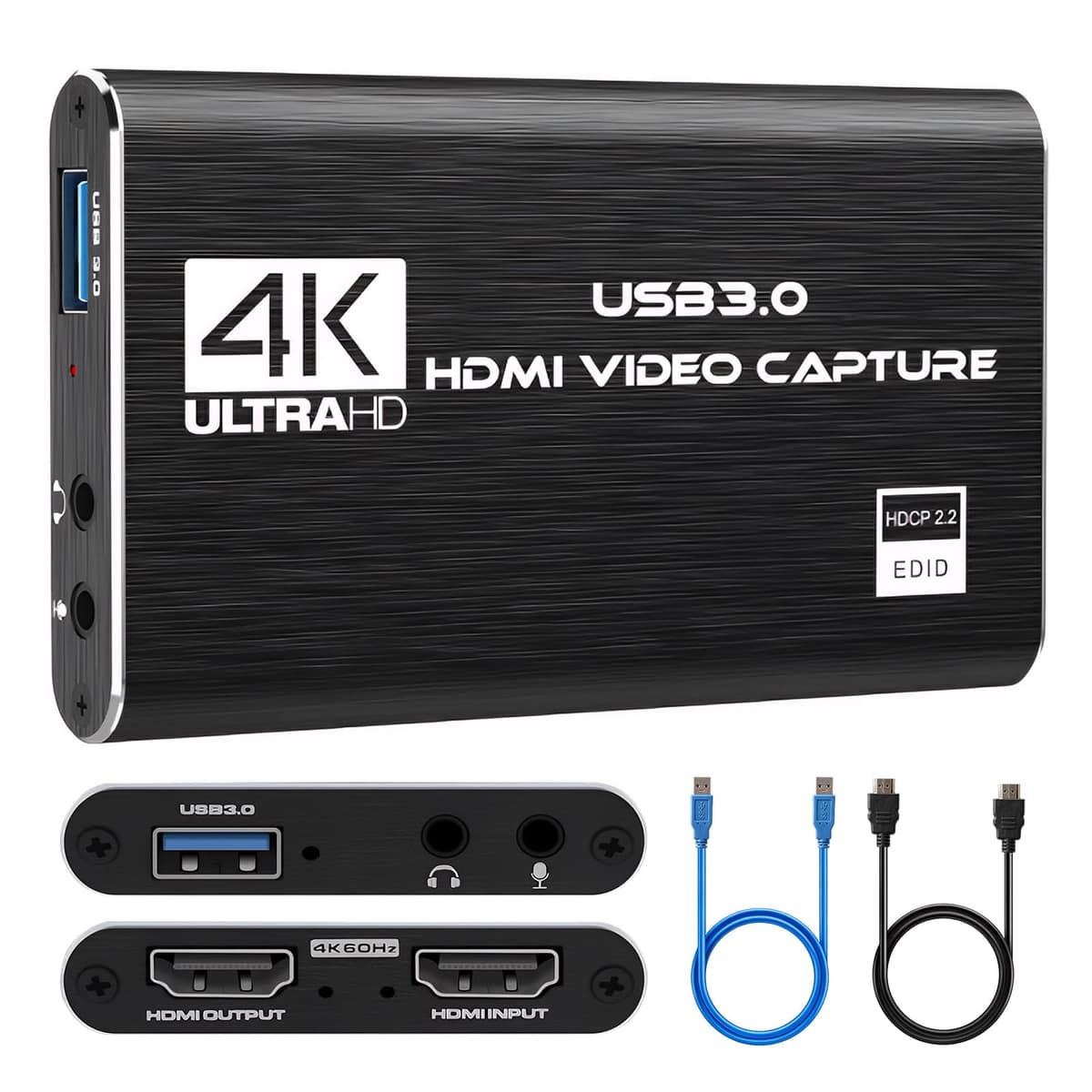 Capturadora Video Capturadora Audio y Video USB 3.0 Tarjeta de Captura 4K HDMI Loop-out 1080P 60FPS/2K 30FPS Captura de Videojuegos para PS5/Switch/cámara/PC/OBS/Xbox