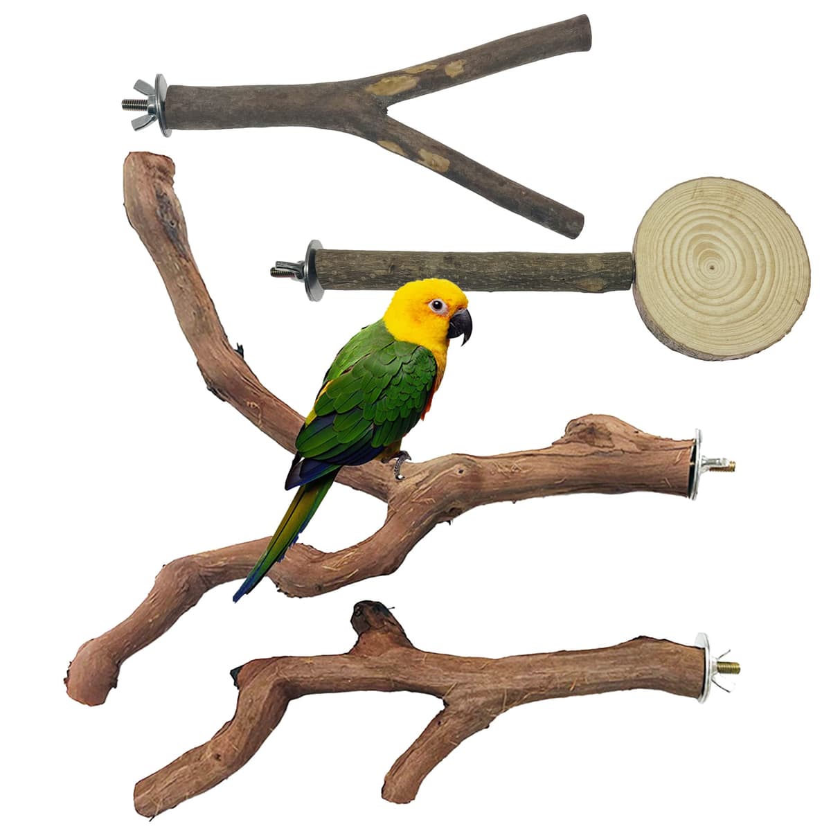 4 Pz Perchas Naturales para Pájaro, Juguetes para Pajaros, Perca de Pájaro, Madera de UVA Salvaje para Jaulas de Pájaros para Cacatúas, Periquitos y Pinzones
