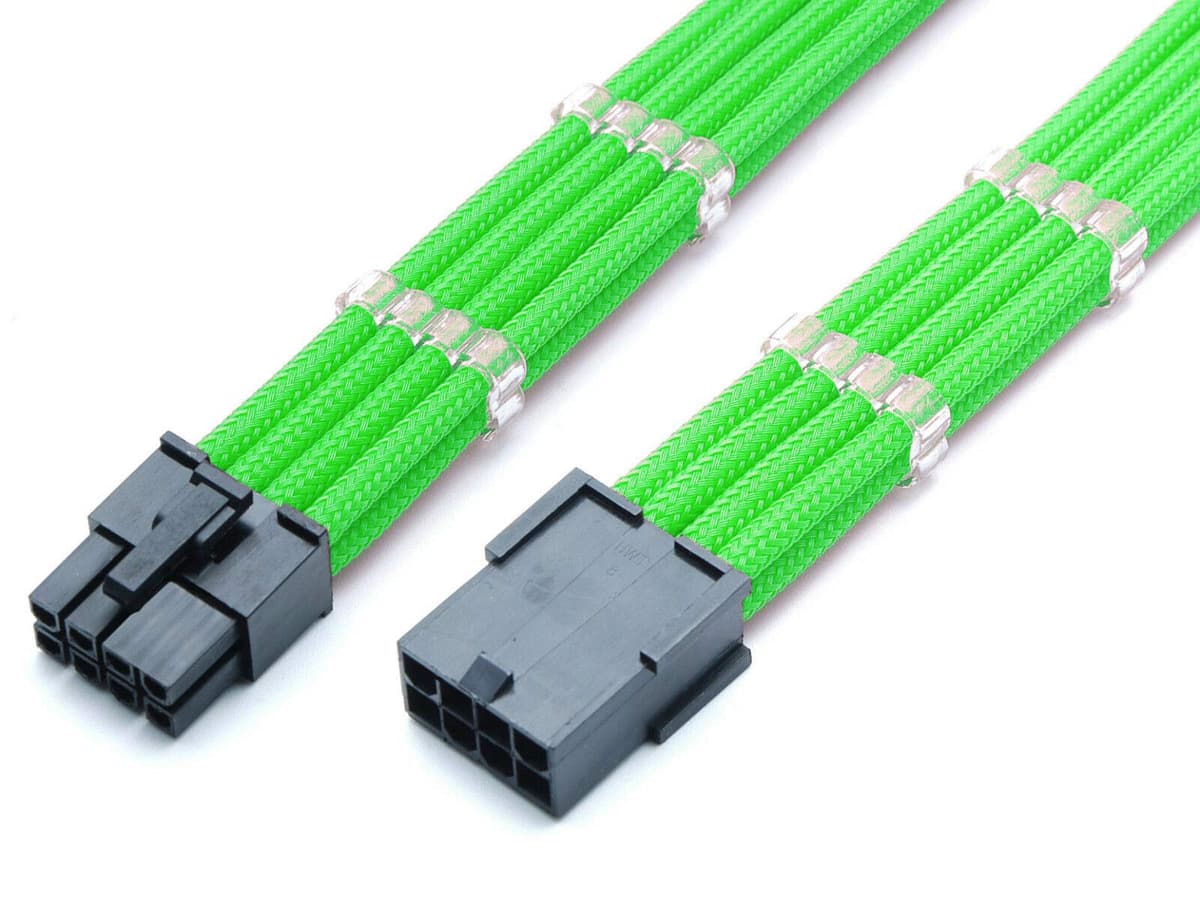 8 Pin PCIE GPU Sleeved Extension Cable 30cm + 2 Cable Combs - Shakmods (Green)