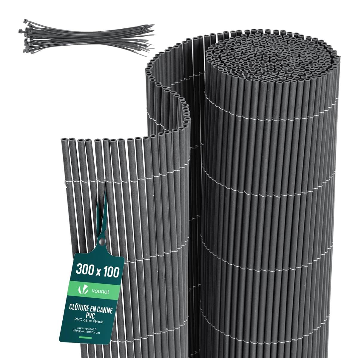 VOUNOT® Cañizo de PVC Imitación a Mimbre Cerramiento Mimbre Artificial en PVC Alta Durabilidad con Bridas Cañas Enteras de 7,5 mm Valla de Decoración Jardín Terraza Ocultación Exterior 1x3M Antracita