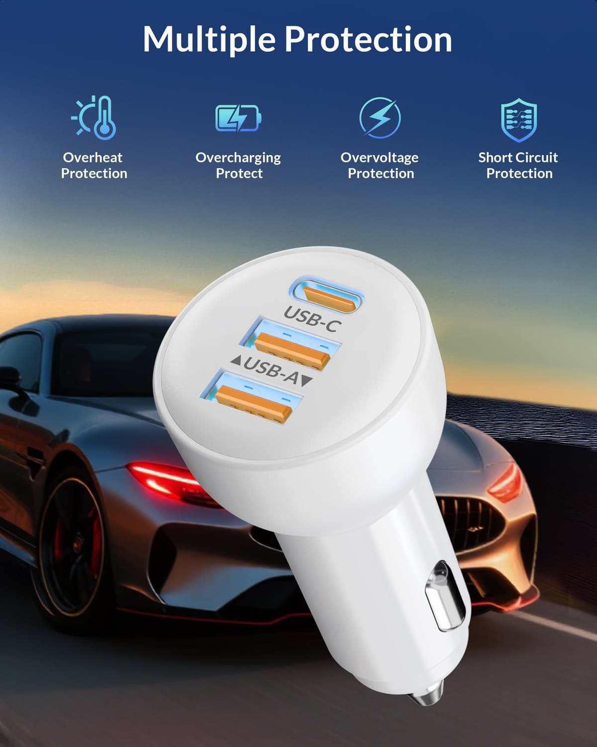 3-Port 70W Fast Car Charger for iPhone 14 13 12 11 Pro Max Plus Mini SE XR XS X 8 7 6, iPad, 2Pack USB Carplay Cord &Lightnings Charging Cable and USB-C&A Car Charger Adapter Cigarette Lighter — view 4