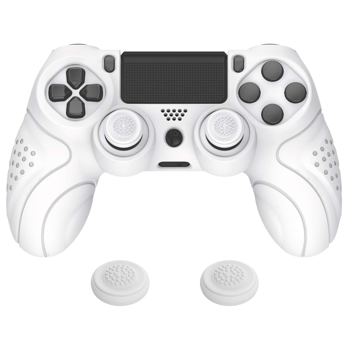 PlayVital Guardian Edition White Ergonomic Soft Anti-Slip Controller Silicone Case Cover for ps4, Rubber Protector with White Joystick Caps for ps4 Slim /for ps4 Pro Controller