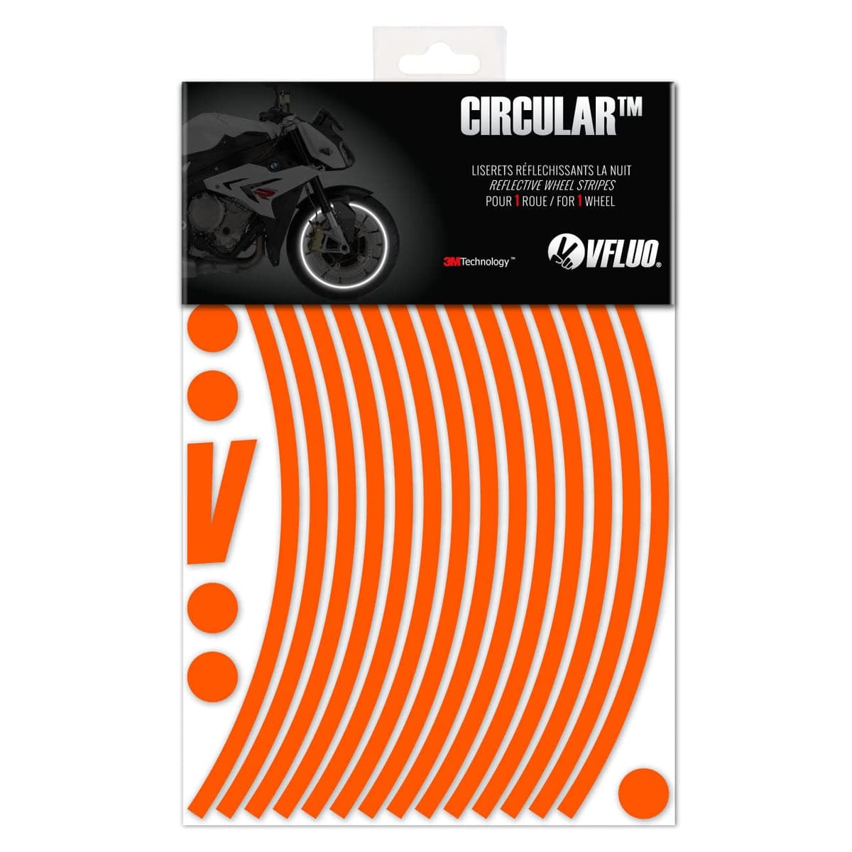 VFLUO - Kit pegatinas llantas de moto reflectantes, autoadhesivas para 1 rueda, 3M Technology™ - Gran visibilidad lateral - Discreto y diseño - Fácil colocación
