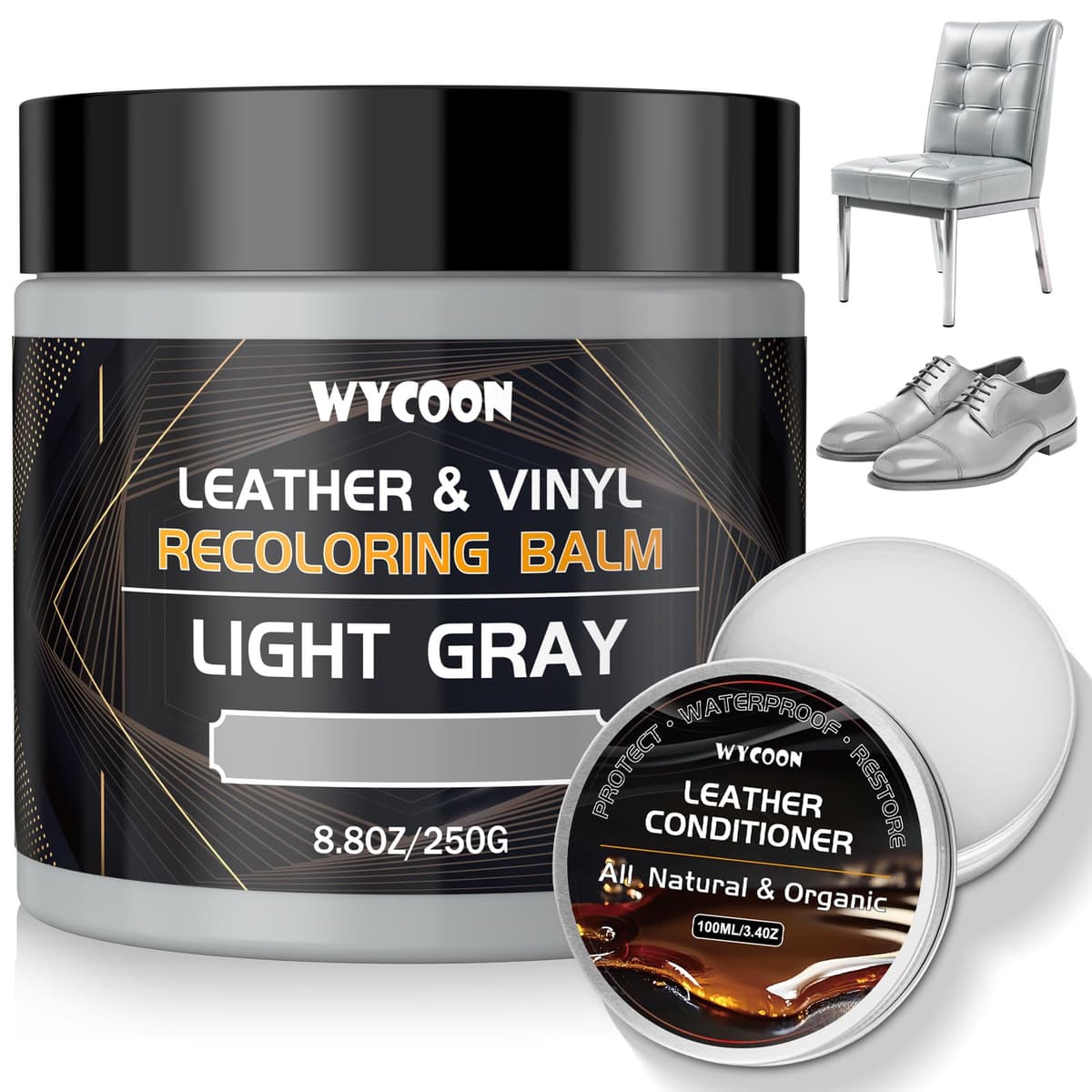 Reparador y Cuidado de Cuero Gris Claro - Pintura, Tinte y Bálsamo Nutritivo para Sofás, Muebles, Asientos de Coche | Restauración Profunda de Cuero Rayado, Desvanecido y Deshidratado