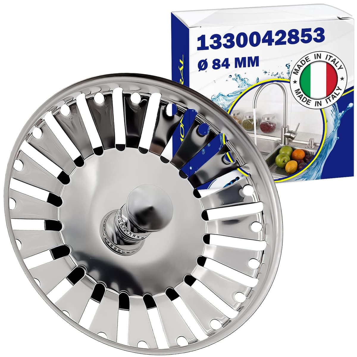 Tapon Fregadero Cocina Universal Ø 84 mm H 18 mm en Acero Inoxidable con Código Original 133.0042.853 1330042853 1330042867 1920059 para Franke - Made IN Italy - MONTERAL