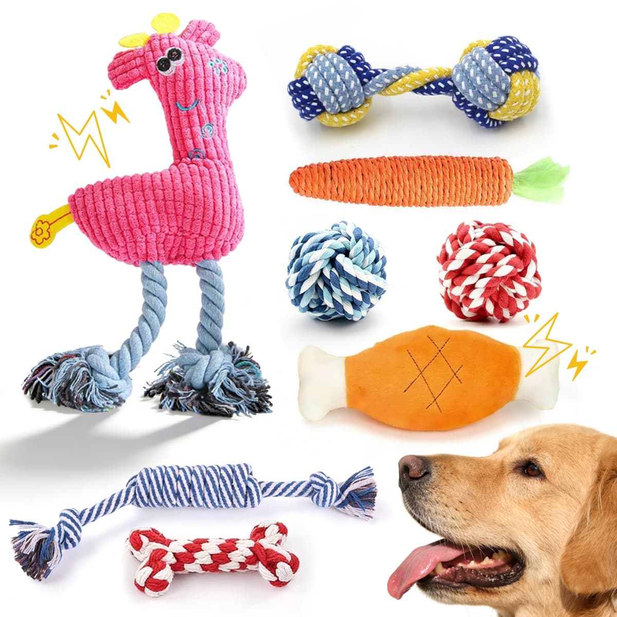 8 Piezas Juguetes para Perros,Juguete para Morder para Perro,uguete Perro ecológico, Seguro y Duradero se Puede Utilizar para Limpiar los Dientes de los Perros