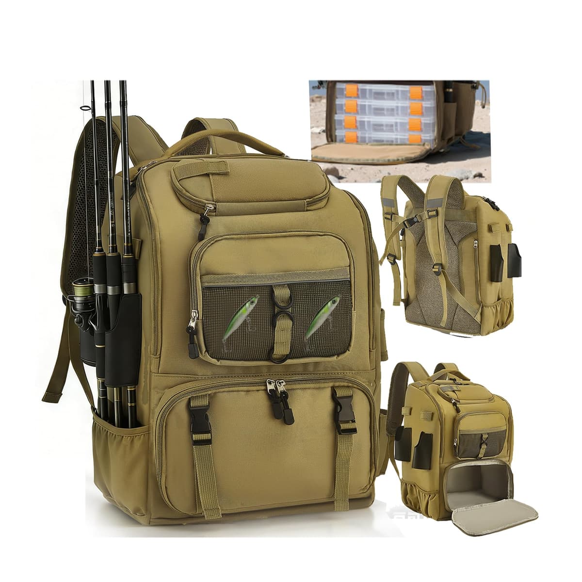 Mochila de pesca multifuncional 900D Oxford accesorios de pesca mochila con compartimento ajustable soporte para cañas de pescar bolsa de aparejos de pesca bolsa de 40 l para pesca de agua