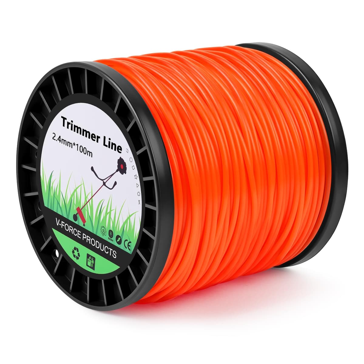Hilo Redondo de Nylon Universal para Desbrozadora y Cortacésped (2.4 mm x 100m), Hilo para Desbrozadora, Hilo de Nylon de Gran Resistencia, Hierba, Maleza, Vegetación y más, Naranja