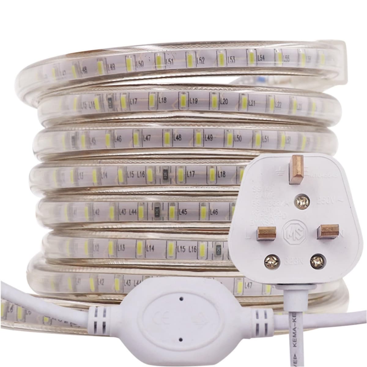 1m LED Strip AC 220V 240V IP65 Waterproof 3014 SMD 120LEDs/m Commercial Rope Light, Cold White Ribbon for Home Kitchen Cabinets Ceiling Garden Decoration UK Plug