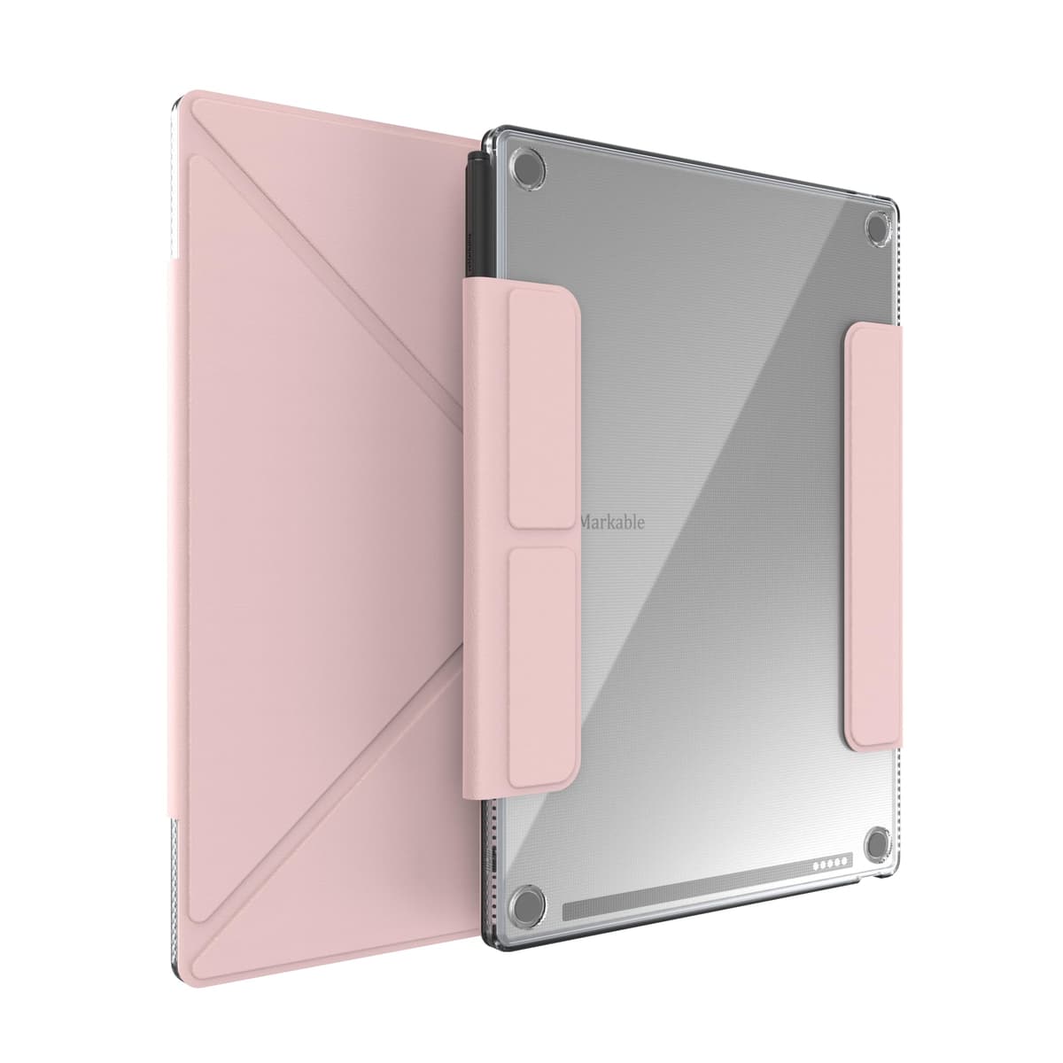 TUDIA M-FLIP Detachable Clear Magnetic Case for reMarkable Paper Pro 11.8" - Slim Transparent Cover with [Auto Wake/Sleep] Strong Magnetic Closure, Foldable Stand & Built-In Stylus Slot (Pink)