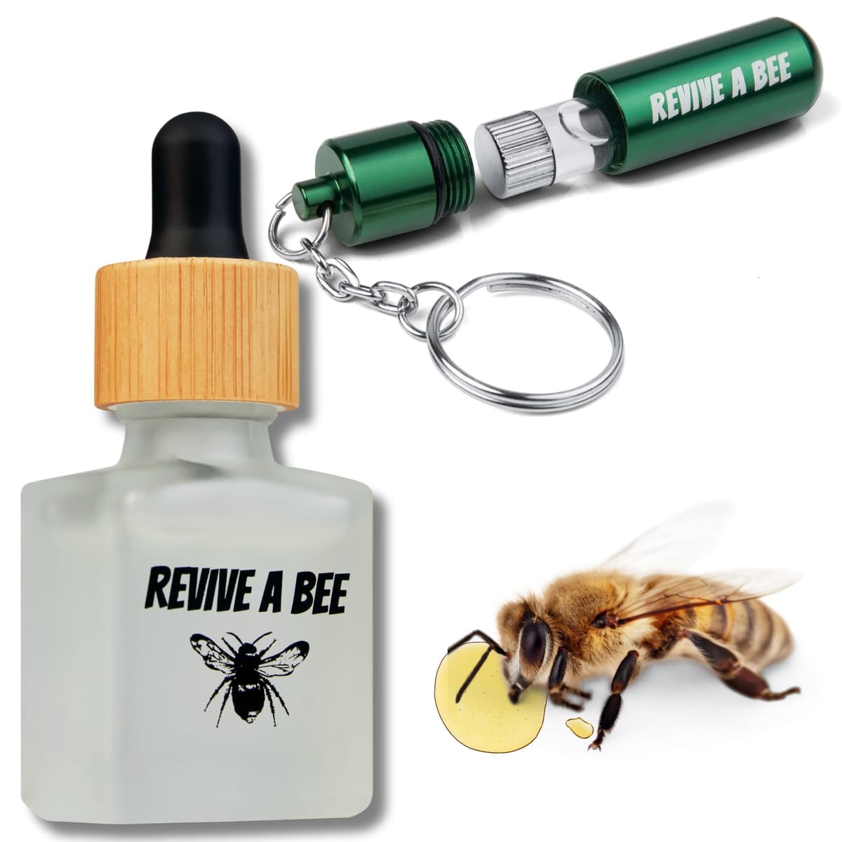 Revive a Bee Gift Box 1 x Bee Revival Kit Keyrings 1x Refill Bottle & Plantable Seed Paper