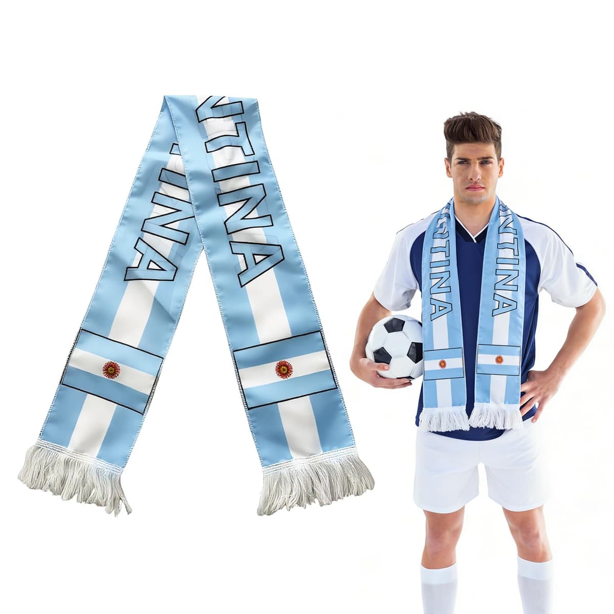 YEJAHY Bufanda de fútbol 2026 del Mundo del Mundo - Bufanda de estadio de alta calidad con banderas y emblemas, artículo para fans del Campeonato Mundial, con flecos