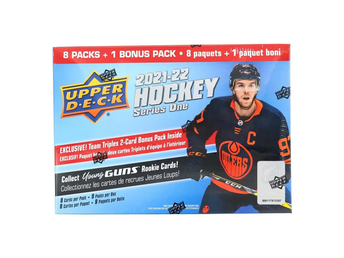 2021-22 Upper Deck Series 1 Hockey Mega Box, 9 Packs Per Box, 8 Cards Per Pack