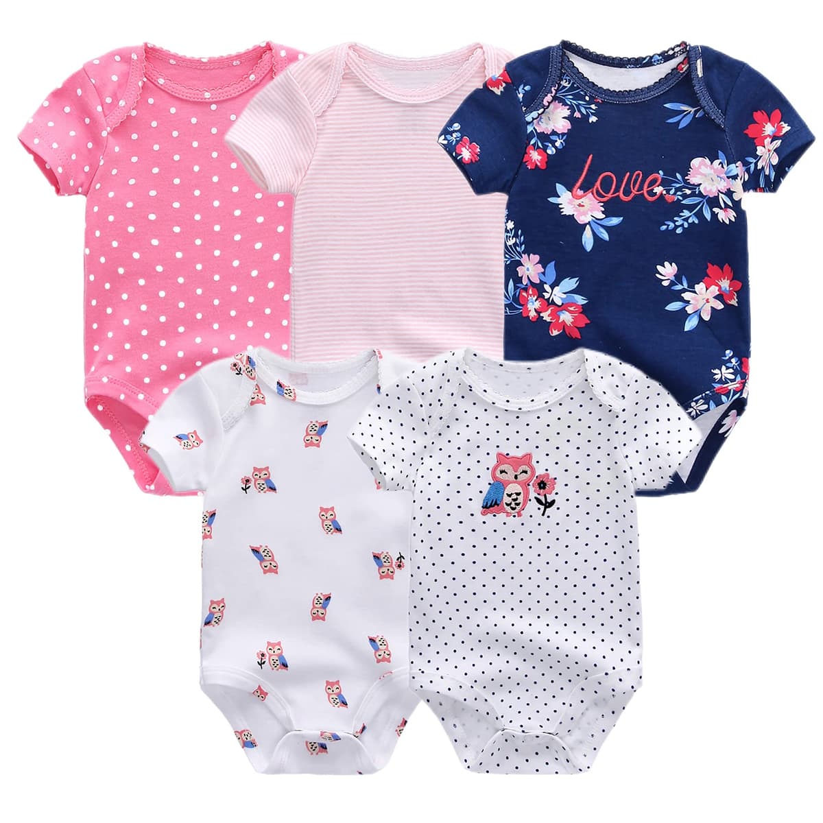 Chamie Baby Bodysuit Cotton Short Sleeve Vests for Newborn 5-Pack One-Piece Suit for Boy and Girl 0-12 Months…