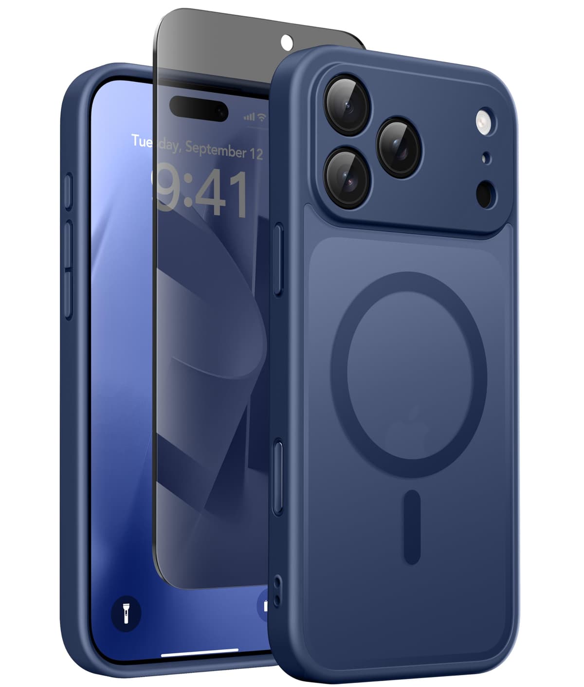 Magnetic Case for iPhone 17 Pro Max with Privacy Screen Protector [Compatible with MagSafe][Camera Protection][Military-Grade][Camera Control Cover]Translucent Matte 17 ProMax Phone Case,Blue