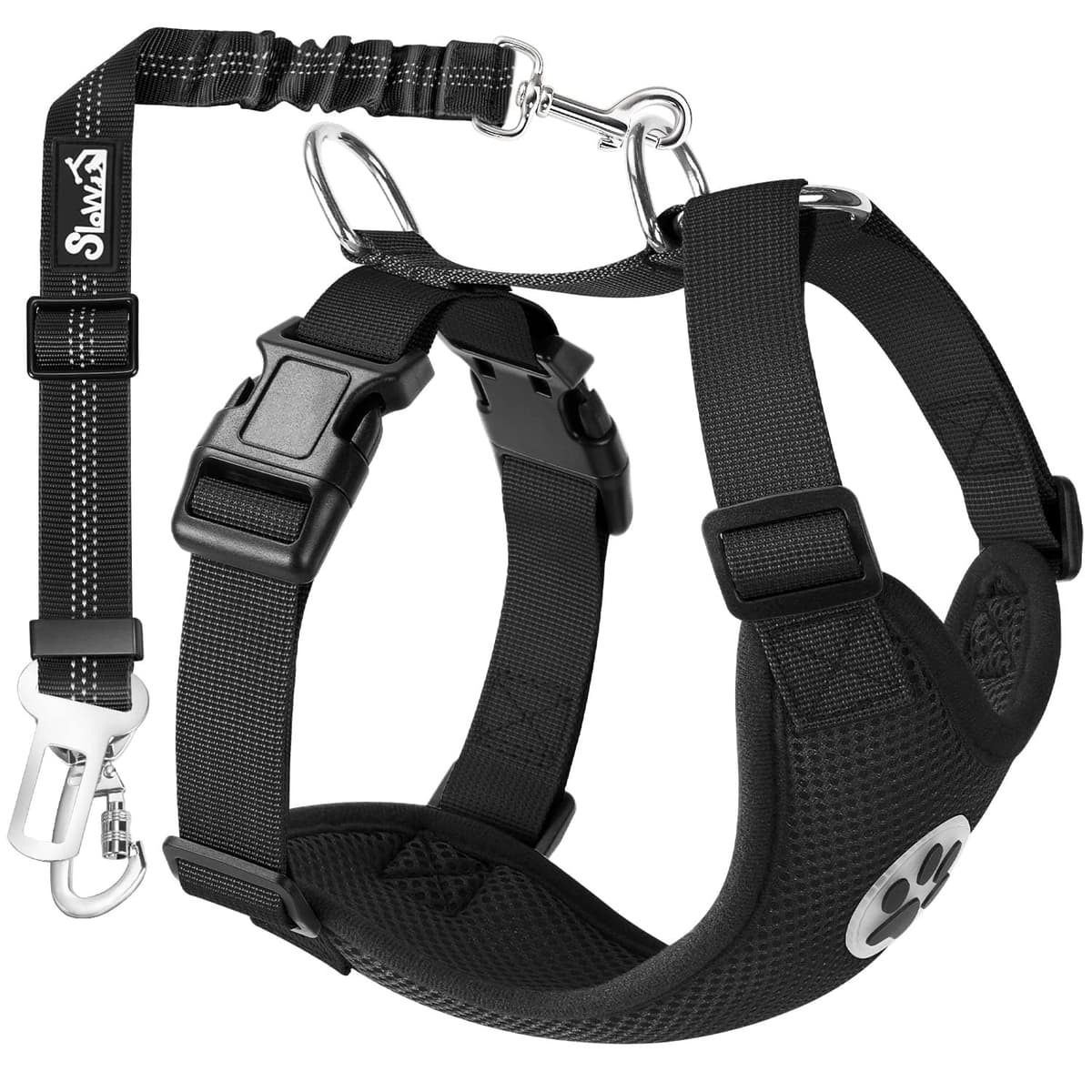 Nasjac Dog Car Harness with Seat Belts, Safety Adjustable Dog Seat Belts for Cars with Clip and Buckle, Breathable Mesh Pet Vest Harness Seatbelts with Secure Elastic Buffer for Travel