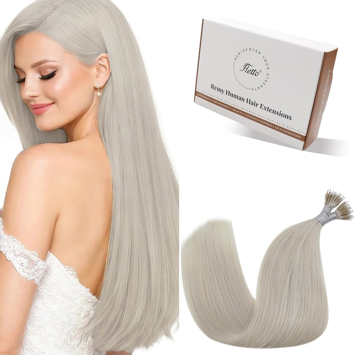 Hetto Nano Hair Extensions Real Human Hair Blonde 18 Inch - Invisible Nano Rings Hair Extension, Platinum Blonde Nano Beads Remy Hair Straight Fashion Styling for Party 50 strands 50 g #60