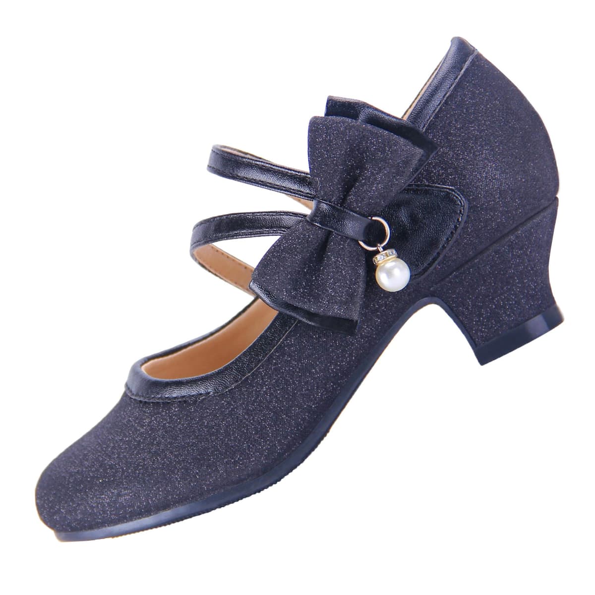 Princess Mary Jane Dress Up Shoes - Girls' Party Pumps for Flower Girl Wedding With Sparkly Design