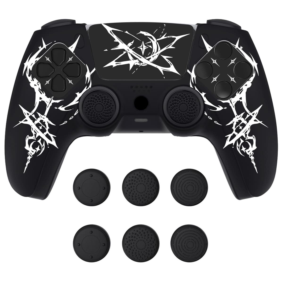 PlayVital Funda de Silicona para ps5 Mando - Cubierta Protectora Antideslizante y Suave con 6 Tapas para Pulgar, Grip Mejorado, Compatible con Base de Carga (Pure Series-Grieta Energía)