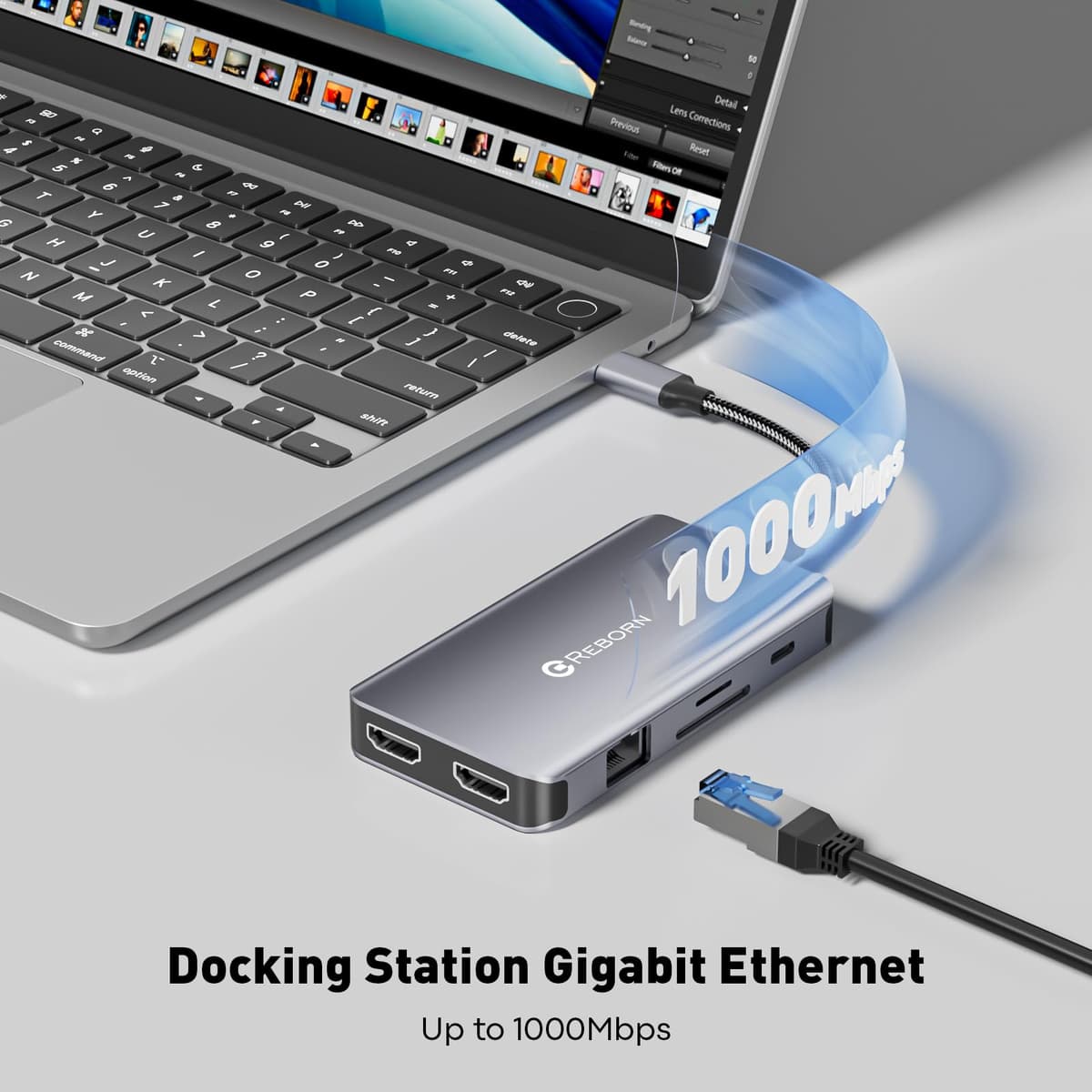 Reborn Laptop Docking Station Dual Monitor, 9-in-1 USB C Hub Dual Monitor with 4K 2HDMI Ports, 1Gbps Ethernet, 5Gbps USB A&C 3.0, 100W PD, SD Card Reader, USBC Dock for MacBook/Dell XPS/HP/Surface etc — view 5