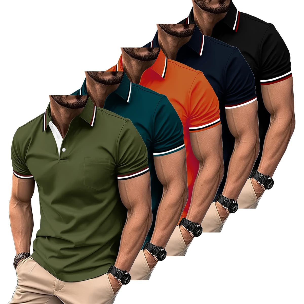 ZITY Polo para Hombre Paquete de 5 Polo Manga Corta Camiseta Golf Trabajo Transpirable Camiseta Informal con Bolsillo Verano 5 Pack T Shirt para Vacaciones
