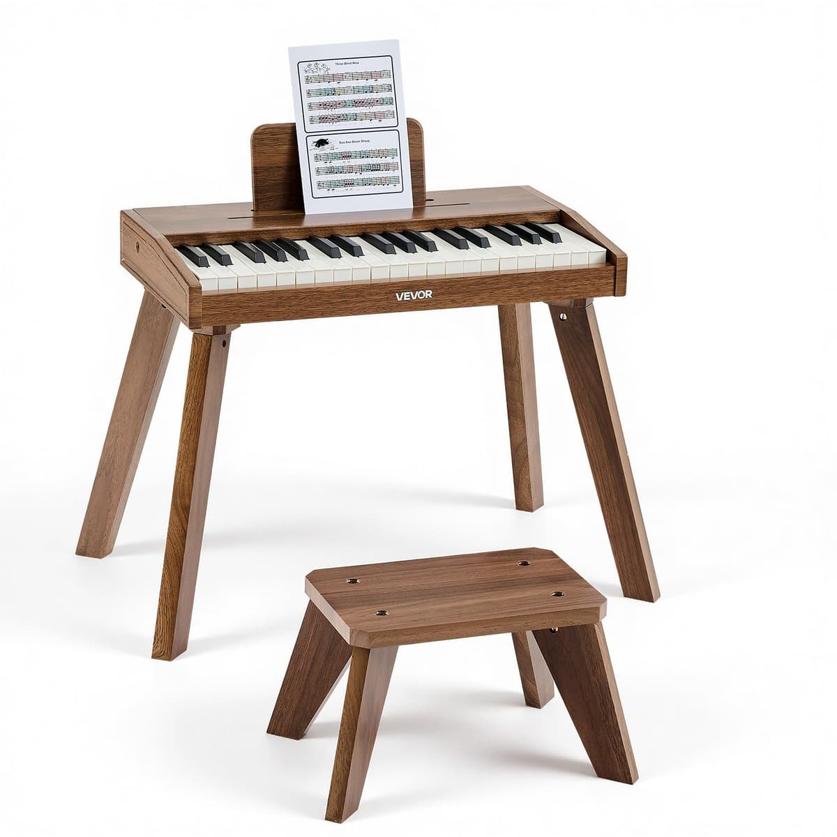 VEVOR Teclado de Piano Infantil 37 Teclas de Madera con Silla, Piano Electrónico para Niños 3-10 Años, Volumen Ajustable, USB-C o Pilas, con Pegatinas de Notas y Hojas de Práctica para Viaje Casa Aula