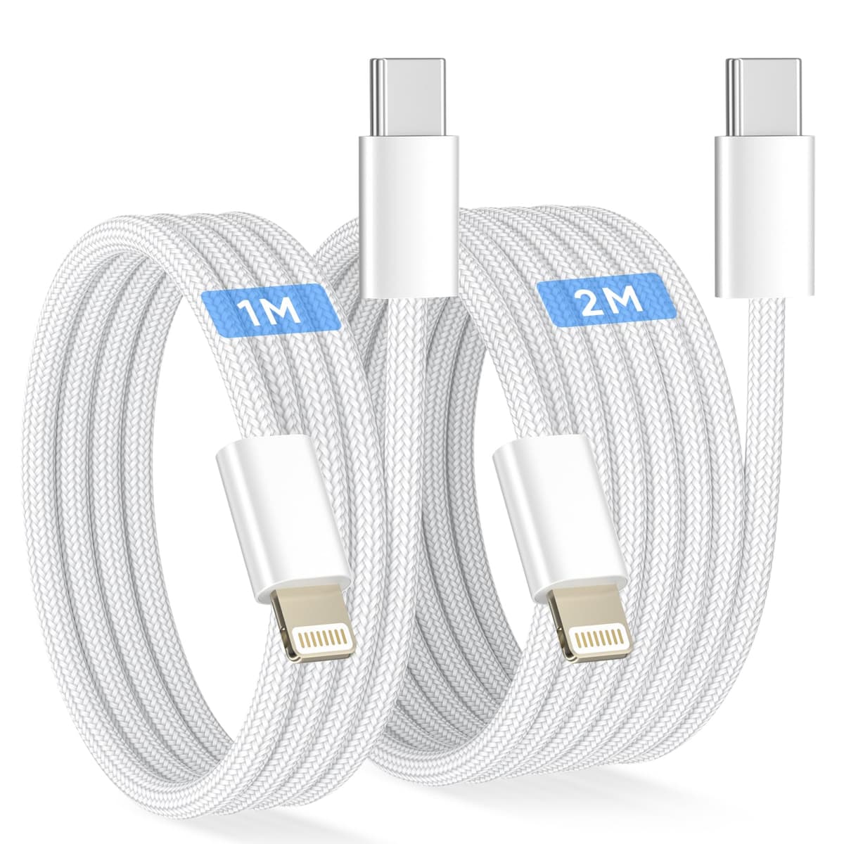 Cable USB C a Lightning para iPhone (2 Piezas, 1M+2M), Cable Lightning USB C [MFi Certificado] Cable i Phone Carga Rapida PD Transferencia de Datos 480 Mbit/s para iPhone 14/13/12/11, Blanco